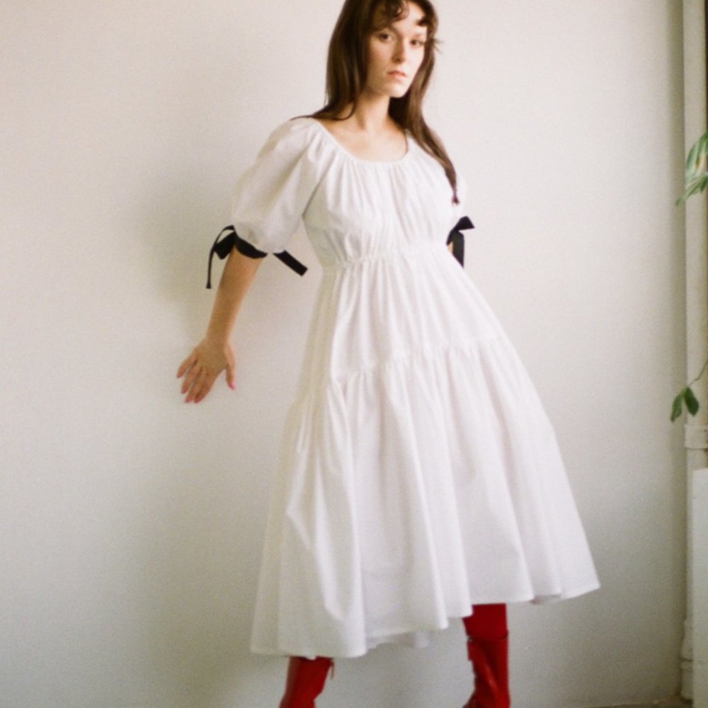 Eliza Faulkner White Puff Sleeve Cotton Dress - Size XS/ Small - Picture 3 of 12